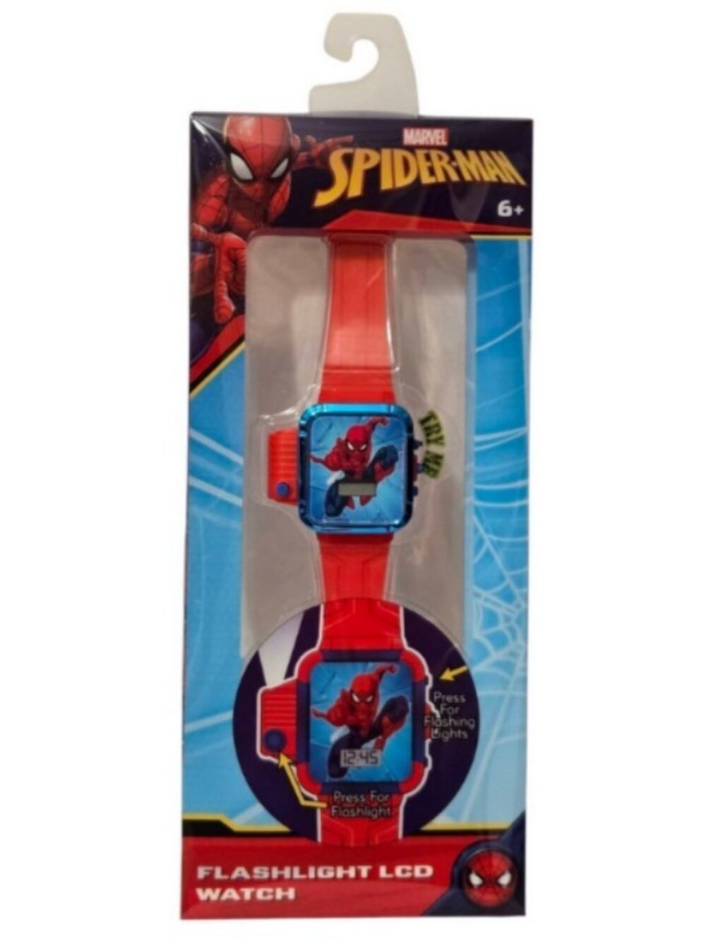 Marvel Spider-Man Kids Flashlight LCD Digital Watch Red Accutime SPD4859AZ NEW